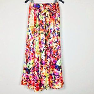 Her Destiny Watercolor Abstract Print Tie Front Maxi Skirt XL